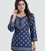 Blue printed crepe short-kurtis