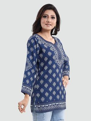 Blue printed crepe short-kurtis 2
