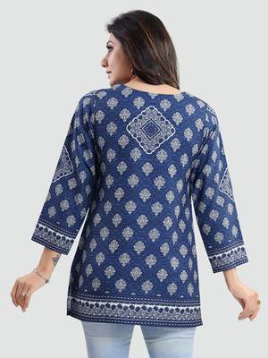 Blue printed crepe short-kurtis 3