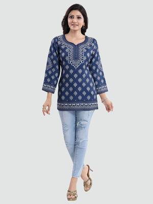 Blue printed crepe short-kurtis 5