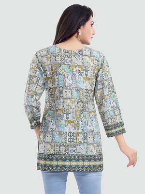 Multicolor printed crepe short-kurtis 3