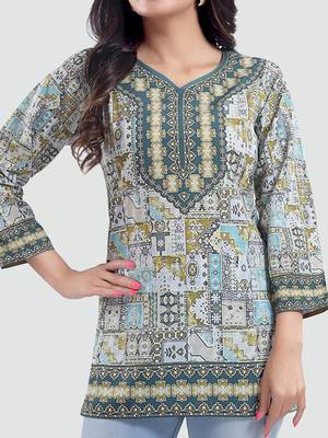 Multicolor printed crepe short-kurtis 4