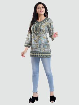 Multicolor printed crepe short-kurtis 5