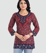 Maroon printed crepe short-kurtis