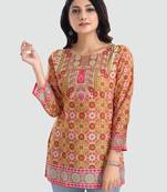 Yellow printed crepe short-kurtis