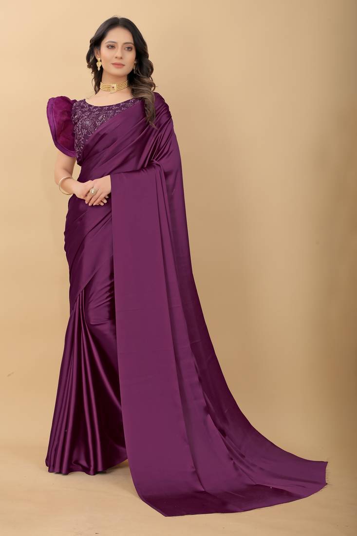 Fashion Kreza Women's Satin Silk Saree with Blouse Piece