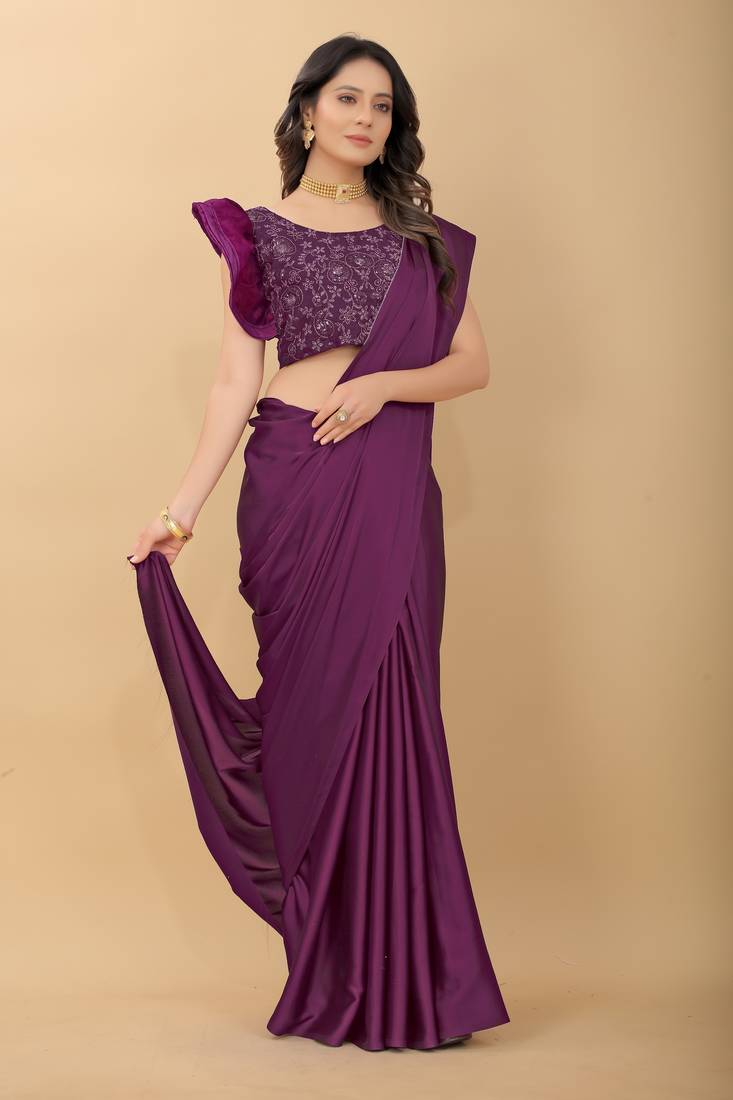 Fashion Kreza Women's Satin Silk Saree with Blouse Piece