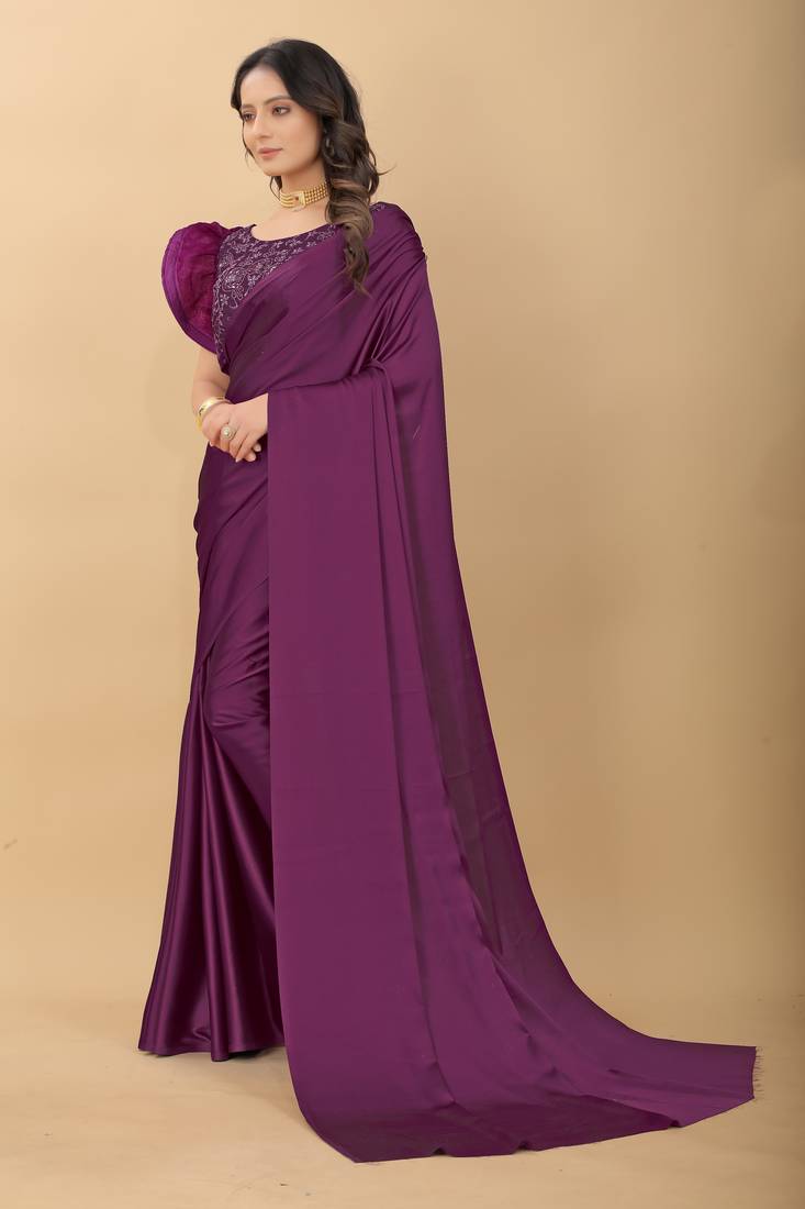 Fashion Kreza Women's Satin Silk Saree with Blouse Piece