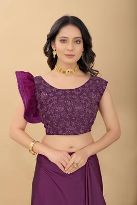Fashion Kreza Women's Satin Silk Saree with Blouse Piece 5
