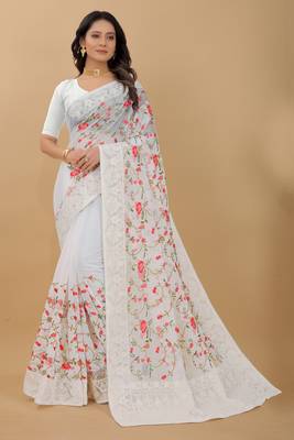 Fashion Kreza  Women's Cotton Thread Work Organza Saree with Blouse Blouse Piece 1