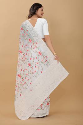 Fashion Kreza  Women's Cotton Thread Work Organza Saree with Blouse Blouse Piece 2