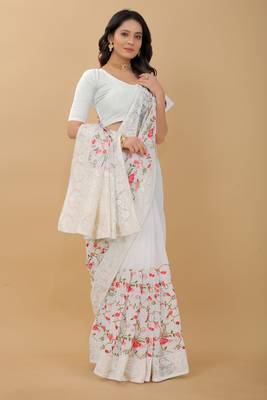 Fashion Kreza  Women's Cotton Thread Work Organza Saree with Blouse Blouse Piece 3
