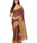 Red printed cotton silk saree with blouse