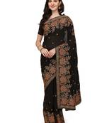 Black embroidered georgette saree with blouse