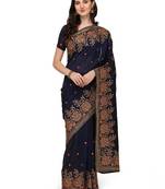Blue embroidered georgette saree with blouse