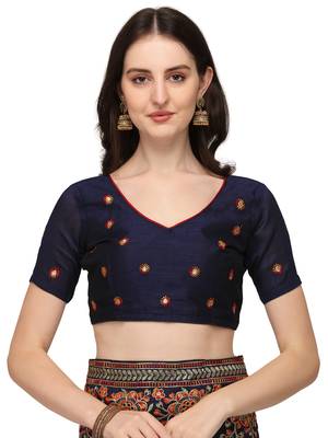 Blue embroidered georgette saree with blouse 4
