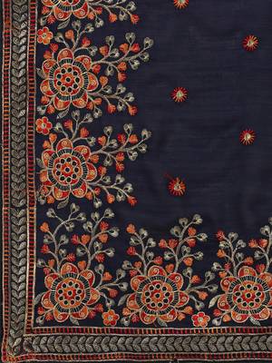 Blue embroidered georgette saree with blouse 5