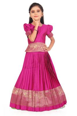 EVERWILLOW Girl's Pink Designer Readymade Lehenga Choli For Baby Girls 1