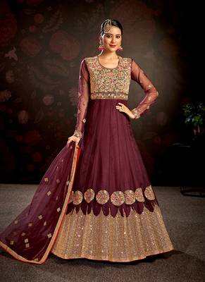 Maroon embroidered net salwar 1