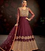 Maroon embroidered net salwar