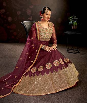 Maroon embroidered net salwar 2