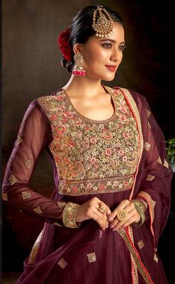 Maroon embroidered net salwar 4