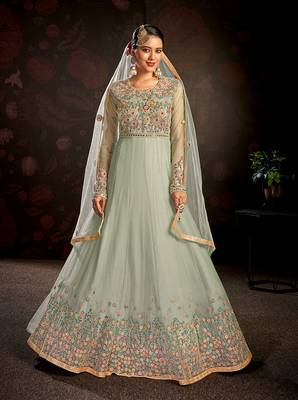 Light-sea-green embroidered net salwar 1