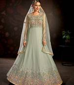 Light-sea-green embroidered net salwar