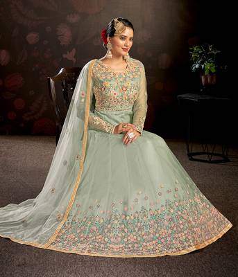 Light-sea-green embroidered net salwar 2