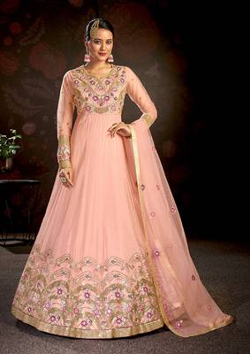 Light-pink embroidered net salwar 1