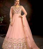 Light-pink embroidered net salwar