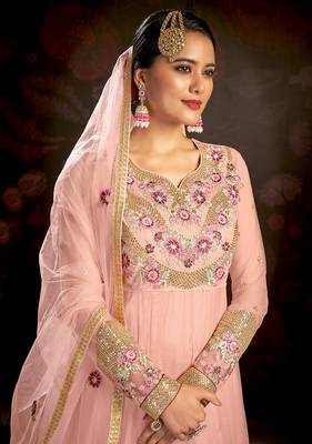 Light-pink embroidered net salwar 3