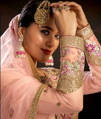 Light-pink embroidered net salwar 4