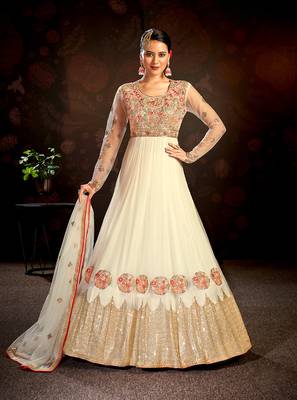 Cream embroidered net salwar 1