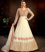 Cream embroidered net salwar
