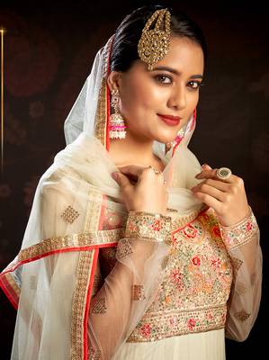 Cream embroidered net salwar 3