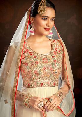 Cream embroidered net salwar 4
