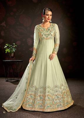 Light-olive embroidered net salwar 1
