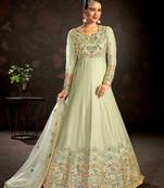 Light-olive embroidered net salwar