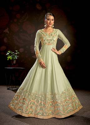 Light-olive embroidered net salwar 2