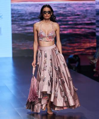 Salmon Pink Rose Skirt set 1