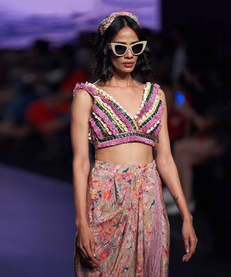 Salmon Pink dhoti skirt Set 2