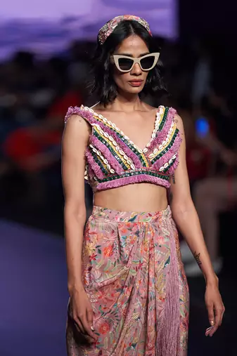 Salmon Pink dhoti skirt Set