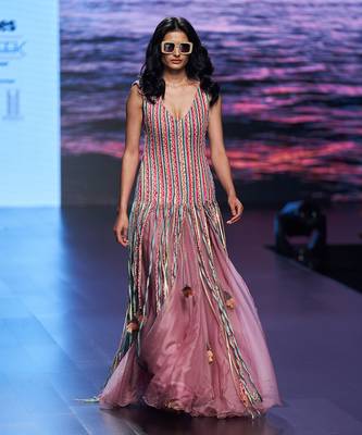 Macrame Salmon pink fringed dress 1