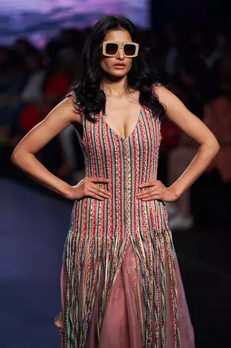 Macrame Salmon pink fringed dress