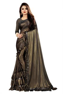 Brawn party wear Lace Border Women Saree 1
