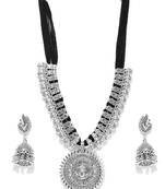 Black Thread Temple Motif Durga feminine necklace sets with earrings