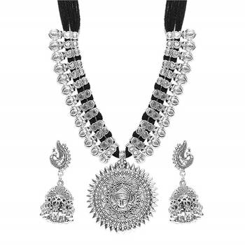 Black Thread Temple Motif Durga feminine necklace sets with earrings 2