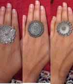 COMBO of 3 Designer Silver Plated Adjustable rings 	