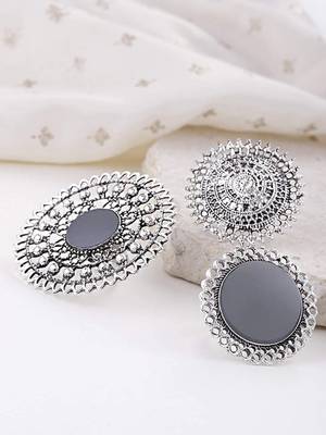 COMBO of 3 Designer Silver Plated Adjustable rings 	 1